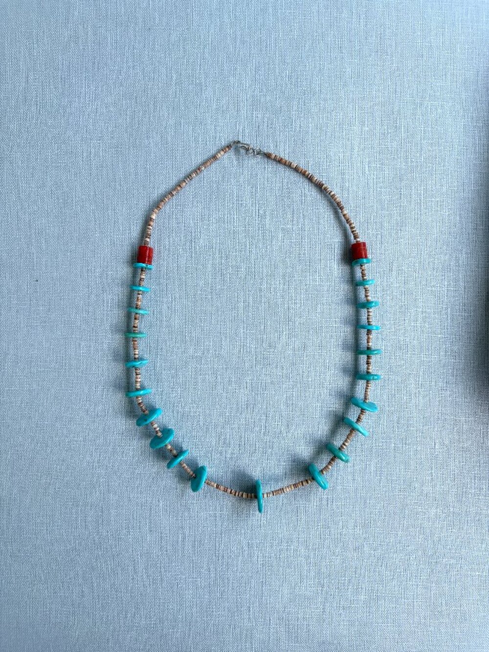 Vintage Native American Single Strand Heishi Turquoise Coral Necklace